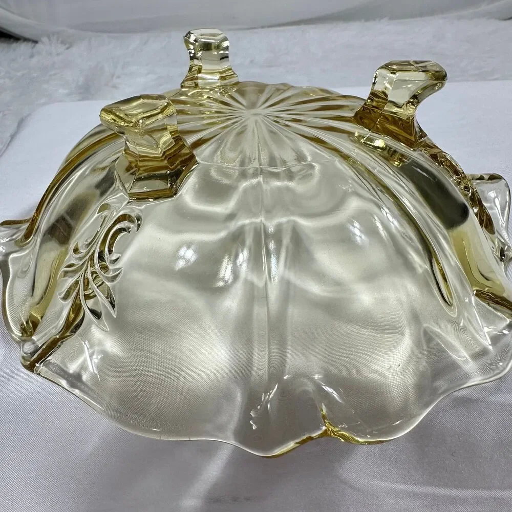 Vintage Fostoria Glass Topaz Yellow BAROQUE Footed Bowl 7